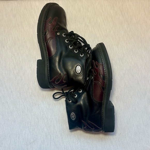 Vintage Harley Davidson Women’s 7.5 Lace Up Moto Boots Color Changing Flames - Picture 11 of 14